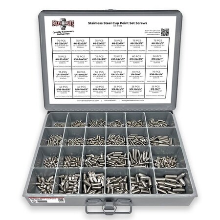 Boltsandnuts.Com Inch Stainless Steel Cup Point Allen Socket Set Screw Coarse - 1396 PCS Assortment Kit #189